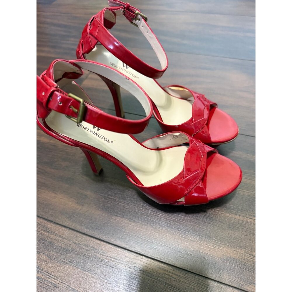 Worthington Heels Red with Ankle Strap Open Toe Womans 6.5